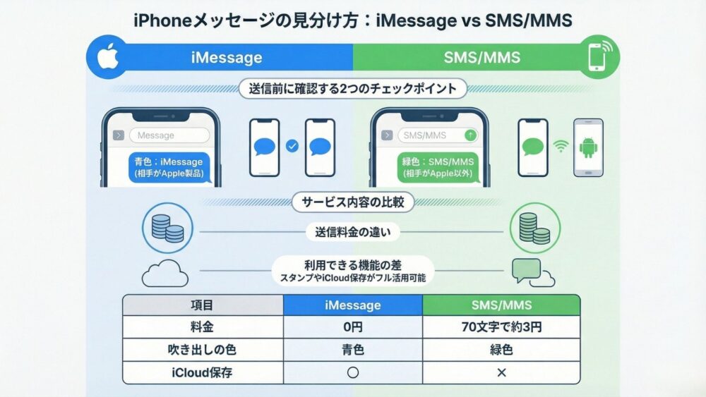 iMessage・SMS・MMSは何が違う?特徴や文字数、料金の違いについて imessage%E3%81%A8sms%E3%81%A8mms%E3%80%90%E8%A6%8B%E5%88%86%E3%81%91%E6%96%B9%E3%80%91 - iMessage・SMS・MMSは何が違う?特徴や文字数、料金の違いについて