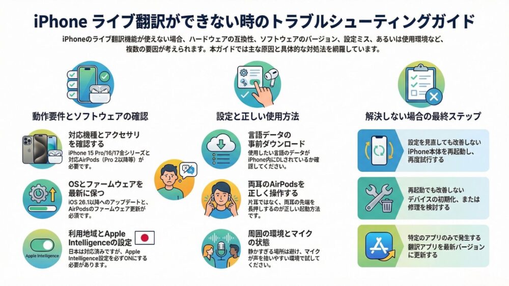 【iPhone】AirPods Pro3の『ライブ翻訳』日本語完全ガイド ライブ翻訳ができない時のトラブルシューティング - 【iPhone】AirPods Pro3の『ライブ翻訳』日本語完全ガイド