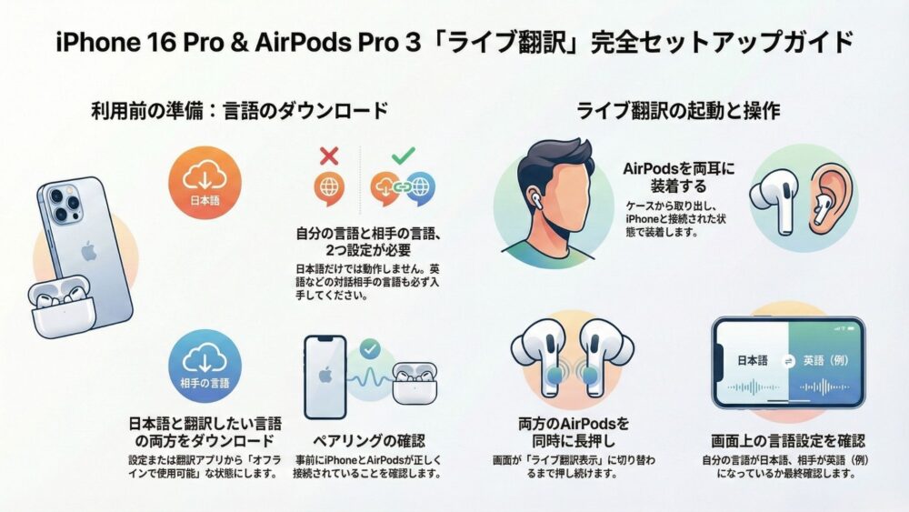 【iPhone】AirPods Pro3の『ライブ翻訳』日本語完全ガイド ライブ翻訳完全セットアップガイド - 【iPhone】AirPods Pro3の『ライブ翻訳』日本語完全ガイド