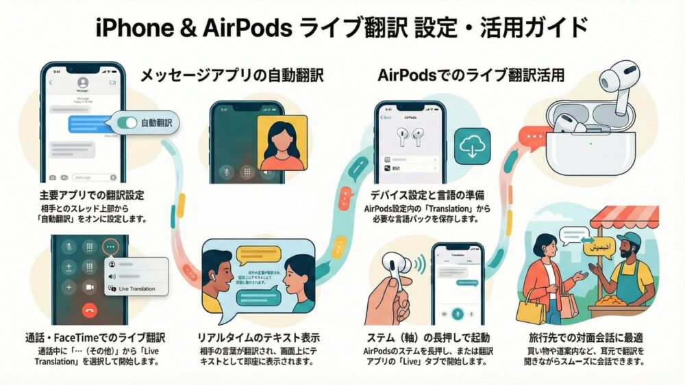 【iPhone】AirPods Pro3の『ライブ翻訳』日本語完全ガイド ライブ翻訳設定活用ガイド - 【iPhone】AirPods Pro3の『ライブ翻訳』日本語完全ガイド