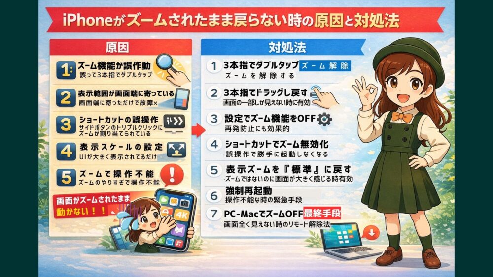 iPhoneがズームされたまま戻らない時の原因と対処法