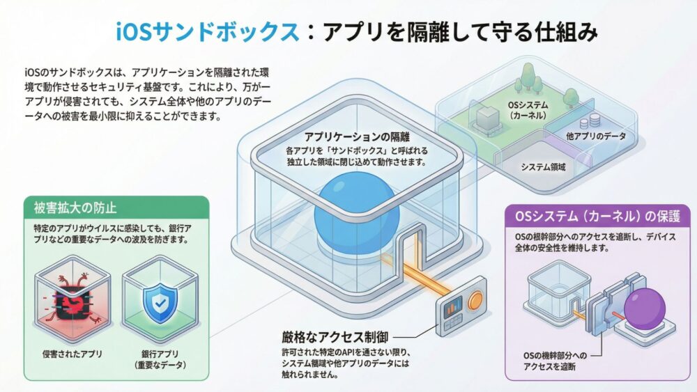 iPhoneにウイルス対策ソフトが不要な理由とは?最強の仕組み「サンドボックス」を徹底解説 iOSサンドボックス:アプリを隔離して守る仕組み2 - iPhoneにウイルス対策ソフトが不要な理由とは?最強の仕組み「サンドボックス」を徹底解説