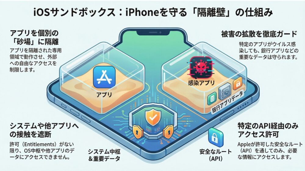 iOSサンドボックス：iPhoneを守る隔離型の仕組み - iPhoneにウイルス対策ソフトが不要な理由とは？最強の仕組み「サンドボックス」を徹底解説