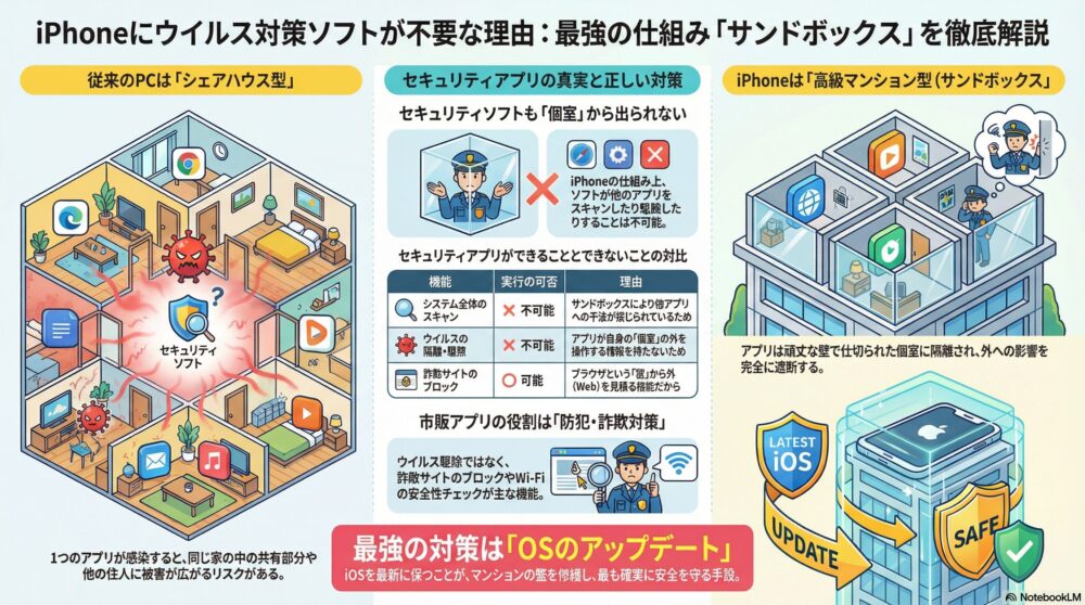 iPhoneにウイルス対策ソフトが不要な理由とは？最強の仕組み「サンドボックス」を徹底解説