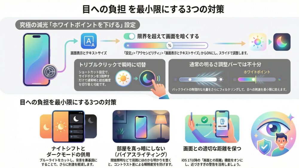 iphone 2 7 - 【ホワイトポイント】iPhoneの画面を暗い場所で見ても目が悪くならない設定方法と注意点