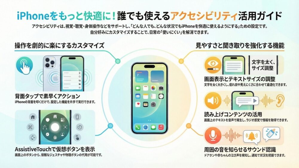 アクセシビリテiPhone - iPhoneの「アクセシビリティ」とは結局何なの？初心者にも便利な機能と設定方法を解説