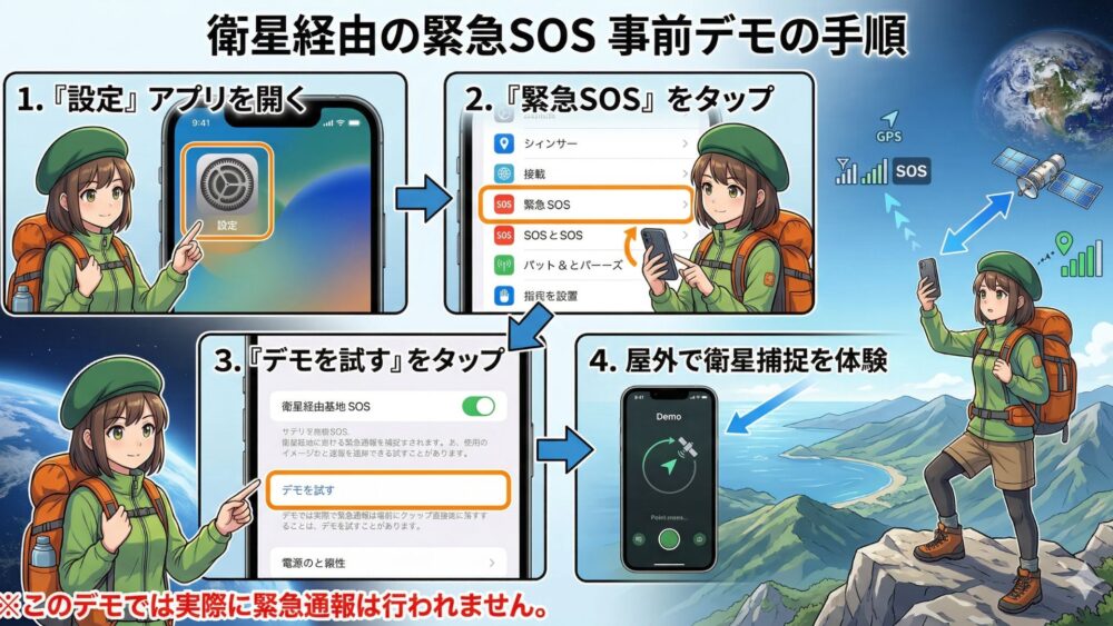 iPhone 30 - 【iPhone】衛星経由の緊急SOSの使い方から事前デモのやり方まで徹底解説！