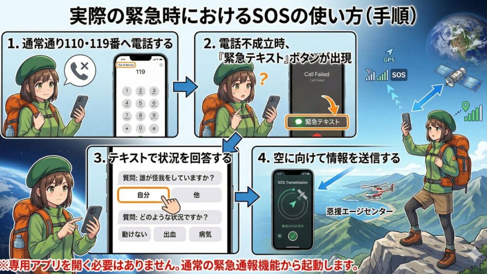 iPhone 31 - 【iPhone】衛星経由の緊急SOSの使い方から事前デモのやり方まで徹底解説！